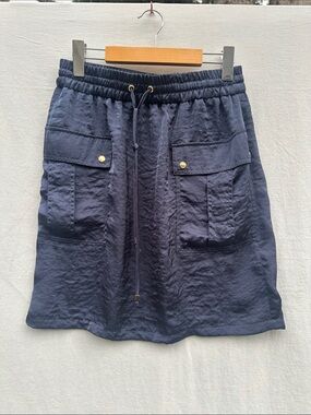 Michael Kors Navy Drawstring Skirt